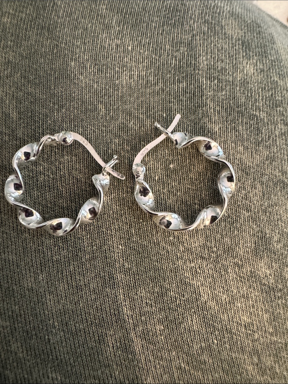 Twisted Hoop Earrings in Polished Silver Tone